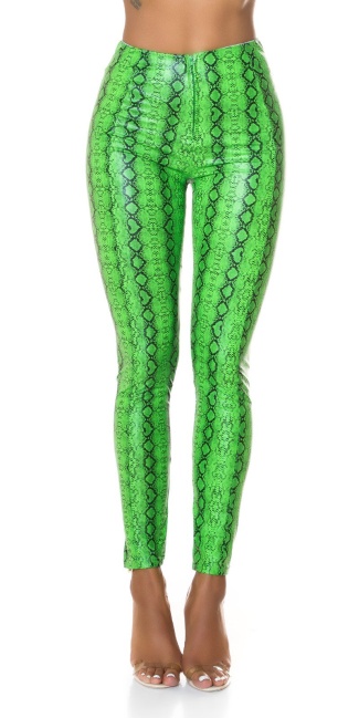 hoge taille leder broek slangen-print groen